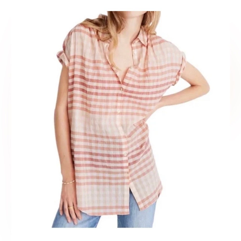 MADEWELL Top Oversized Button Front Short Sleeve XXL Plus